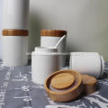 Ceramic Tea Coffee Sugar Storage Jars Wood Lid